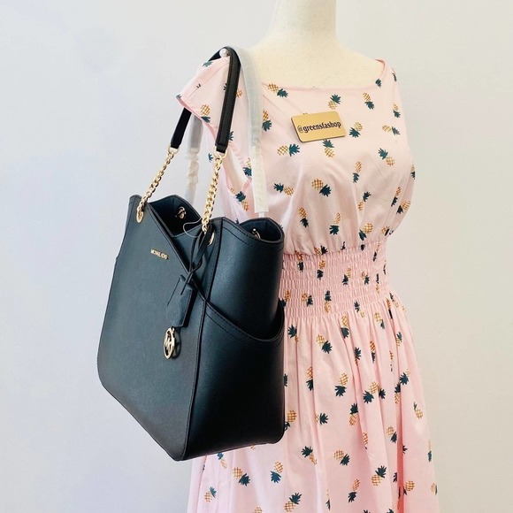 Michael Kors Purse jet set large chain tote shoulder bag & trifold wallet black - Picture 11 of 12